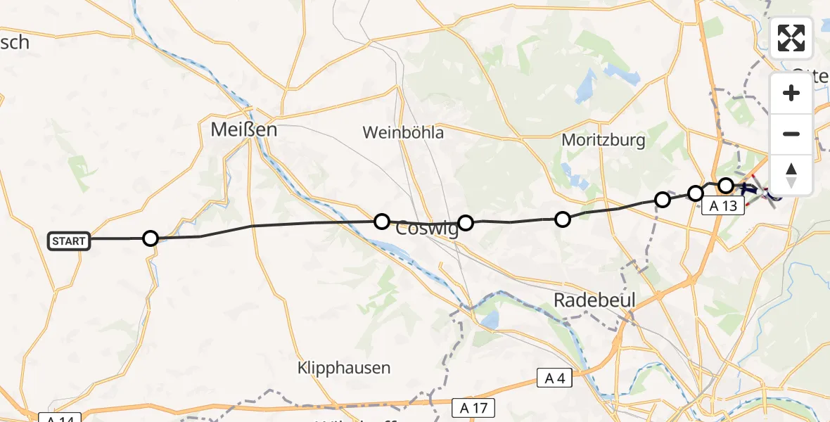 Flugroute Polizeihubschrauber Käbschütztal - Dresden, 12 Juni 2026, 17:25
