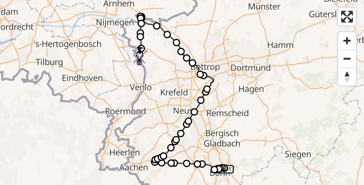 Flugroute Polizeihubschrauber Sankt Augustin - Weeze Flughafen, 12 Juni 2026, 17:27