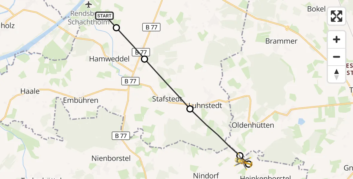 Flugroute Ambulanzhubschrauber Hörsten - Heinkenborstel, 12 Juni 2026, 17:51