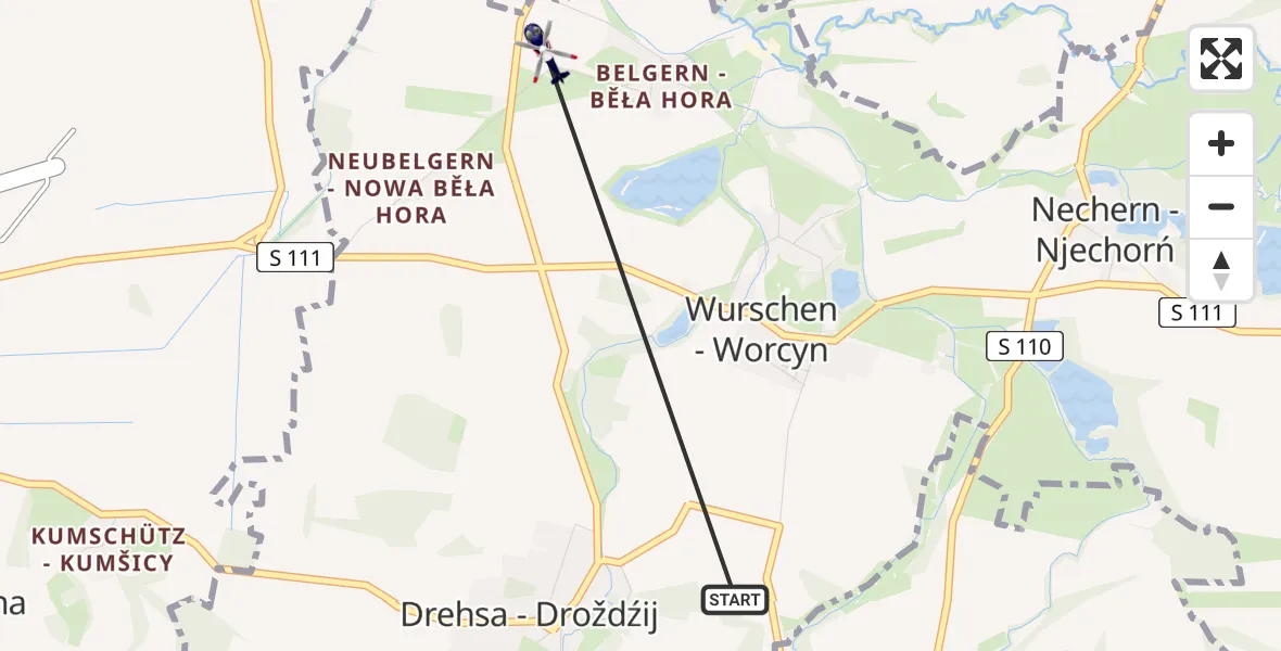 Flugroute Polizeihubschrauber Weißenberg - Weißenberg, 12 Juni 2026, 18:20