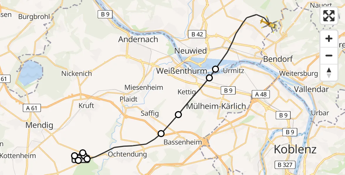 Flugroute Rettungshubschrauber Thür - Neuwied, 12 Juni 2026, 18:25