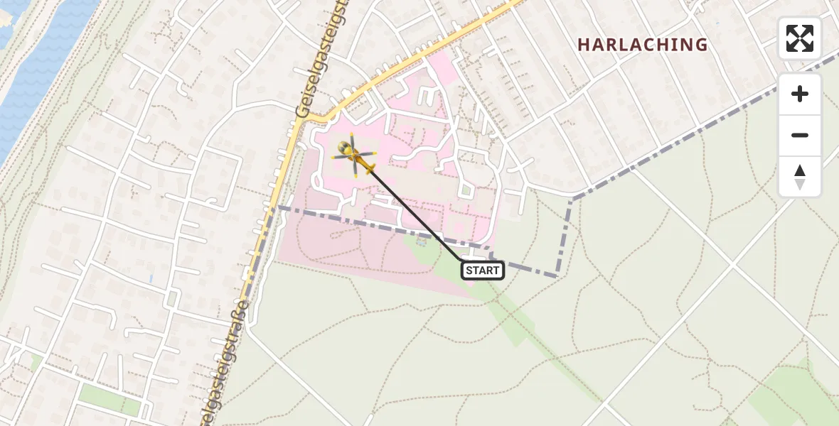 Flugroute Rettungshubschrauber ADAC Air Rescue Center Hubschrauberlandeplatz (Christoph 1) - ADAC Air Rescue Center Hubschrauberlandeplatz (Christoph 1), 12 Juni 2026, 18:30
