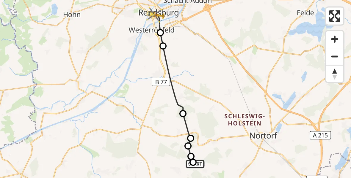 Flugroute Ambulanzhubschrauber Heinkenborstel - Rendsburg, 12 Juni 2026, 18:31