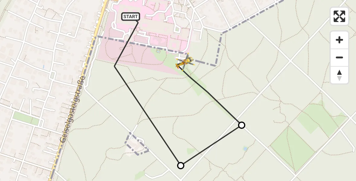 Flugroute Rettungshubschrauber ADAC Air Rescue Center Hubschrauberlandeplatz (Christoph 1) - ADAC Air Rescue Center Hubschrauberlandeplatz (Christoph 1), 12 Juni 2026, 18:37