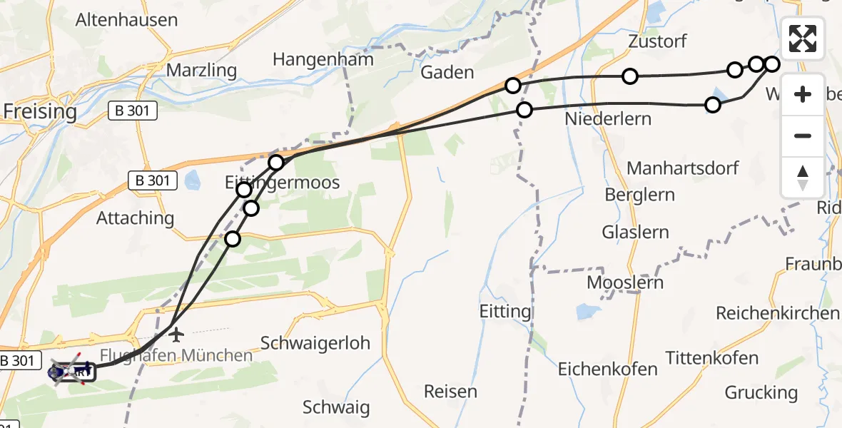 Flugroute Polizeihubschrauber München Flughafen - München Flughafen, 12 Juni 2026, 18:38