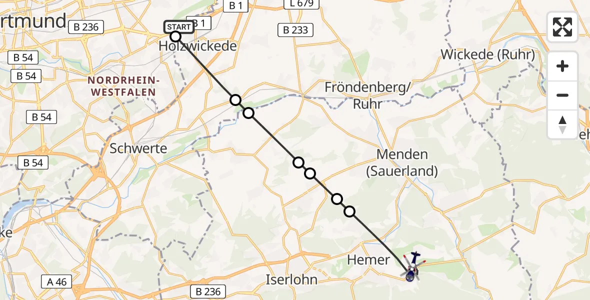 Flugroute Polizeihubschrauber Dortmund Flughafen - Hemer, 12 Juni 2026, 18:43