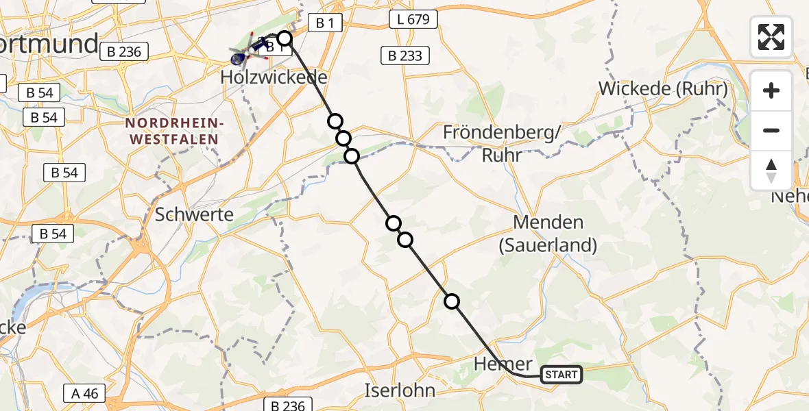 Flugroute Polizeihubschrauber Hemer - Dortmund Flughafen, 12 Juni 2026, 18:56