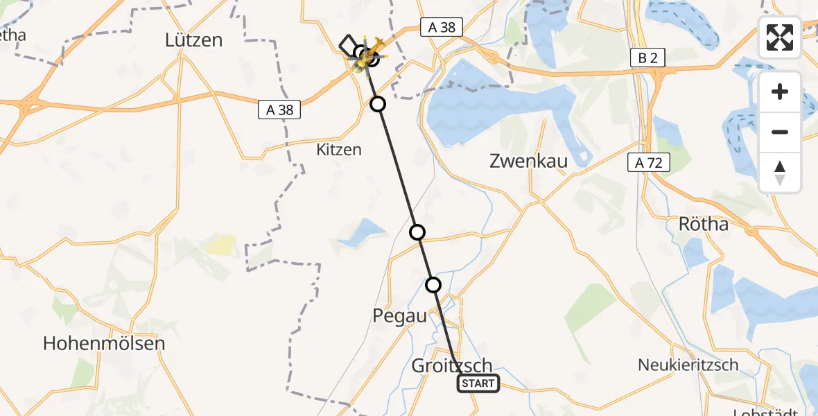 Flugroute Rettungshubschrauber Groitzsch - Markranstädt, 12 Juni 2026, 19:01