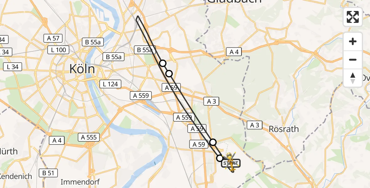 Flugroute Rettungshubschrauber Köln Bonn Flughafen - Köln Bonn Flughafen, 12 Juni 2026, 19:19