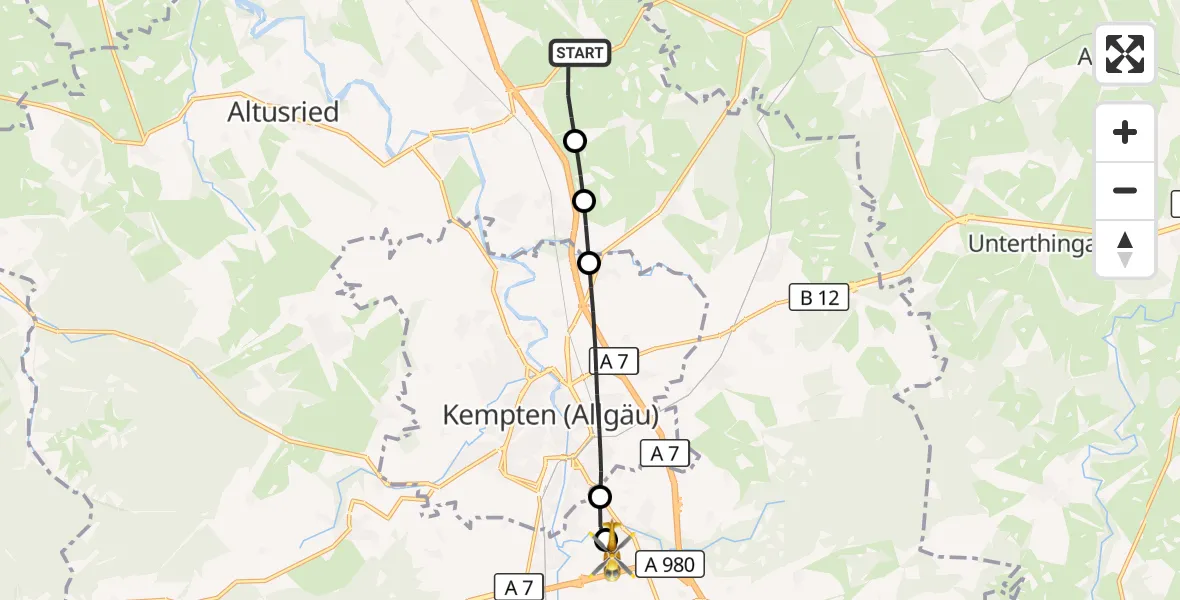 Flugroute Rettungshubschrauber Dietmannsried - Kempten-Durach Flugplatz, 12 Juni 2026, 19:41