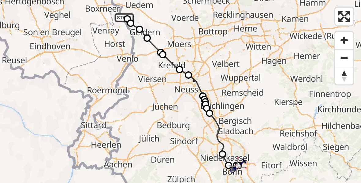 Flugroute Polizeihubschrauber Weeze Flughafen - Sankt Augustin, 12 Juni 2026, 19:54