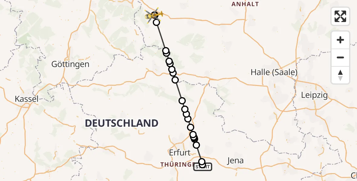 Flugroute Ambulanzhubschrauber DRF Rettungsstation Bad Berka Hubschrauberlandeplatz - Harz Hospital Wernigerode, 12 Juni 2026, 20:16
