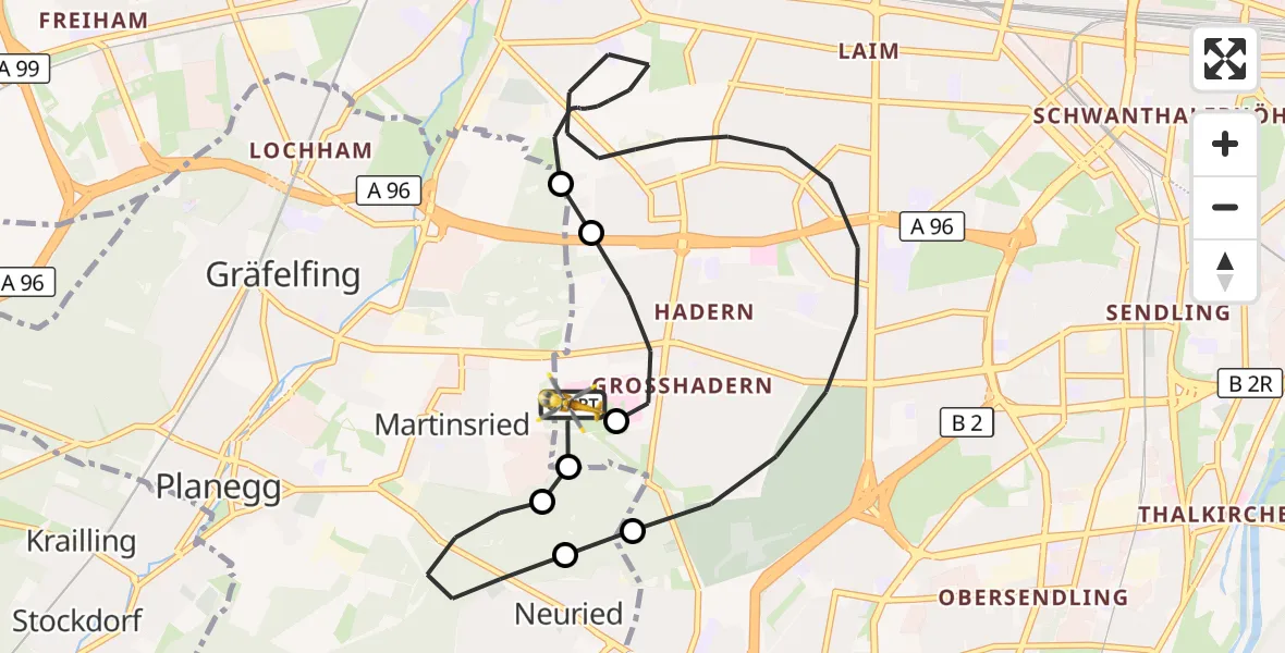 Flugroute Rettungshubschrauber DRF Air Rescue München Hubschrauberlandeplatz - DRF Air Rescue München Hubschrauberlandeplatz, 12 Juni 2026, 20:30