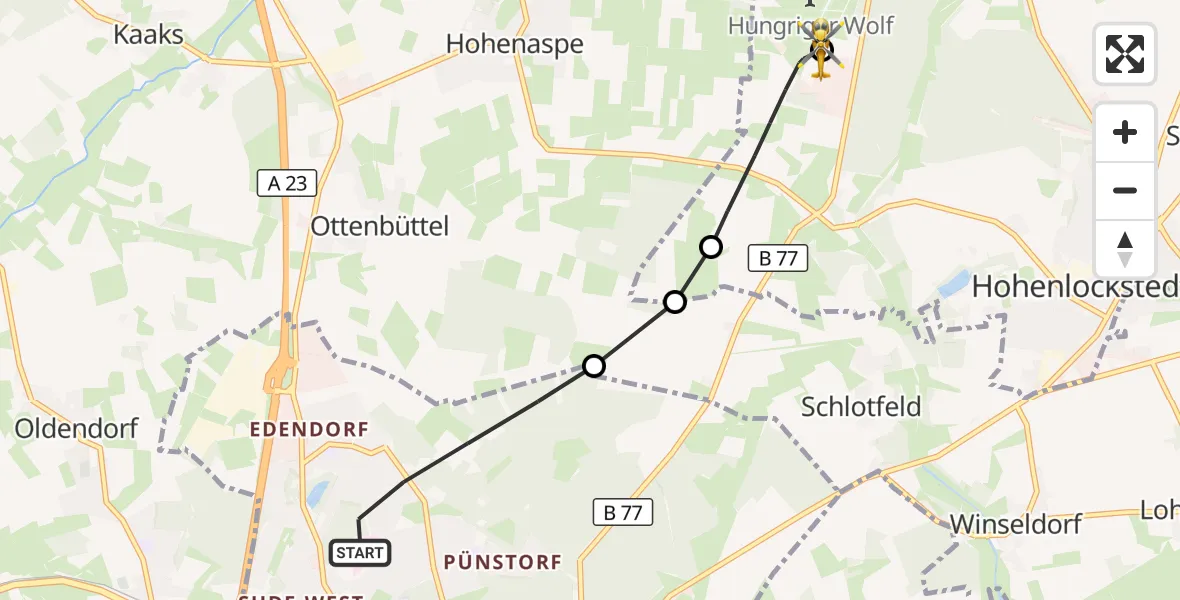 Flugroute Rettungshubschrauber Itzehoe - Itzehoe Hungriger Wolf Flugplatz, 12 Juni 2026, 20:36