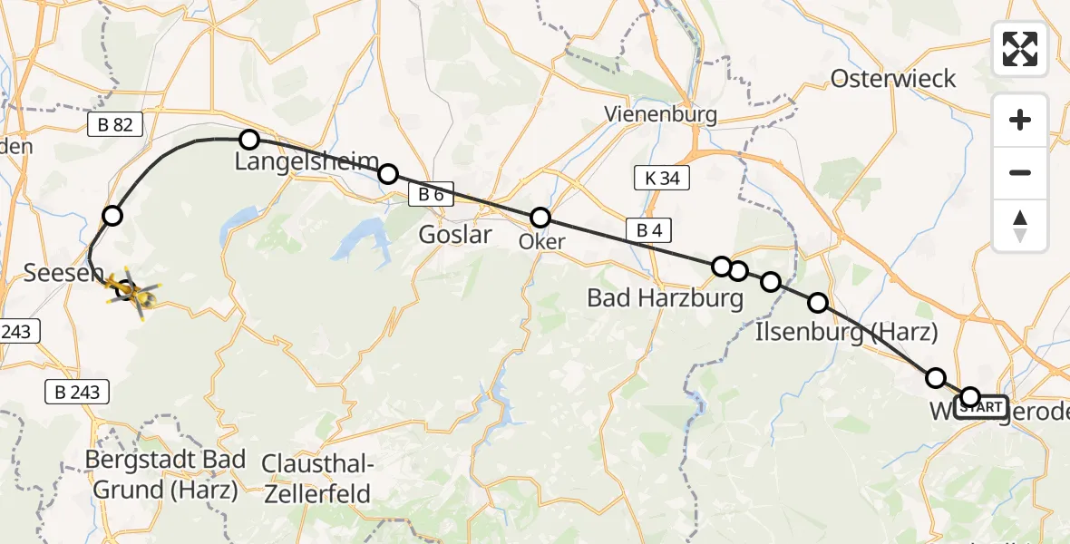 Flugroute Ambulanzhubschrauber Harz Hospital Wernigerode - Harz (Landkreis Goslar), 12 Juni 2026, 21:17