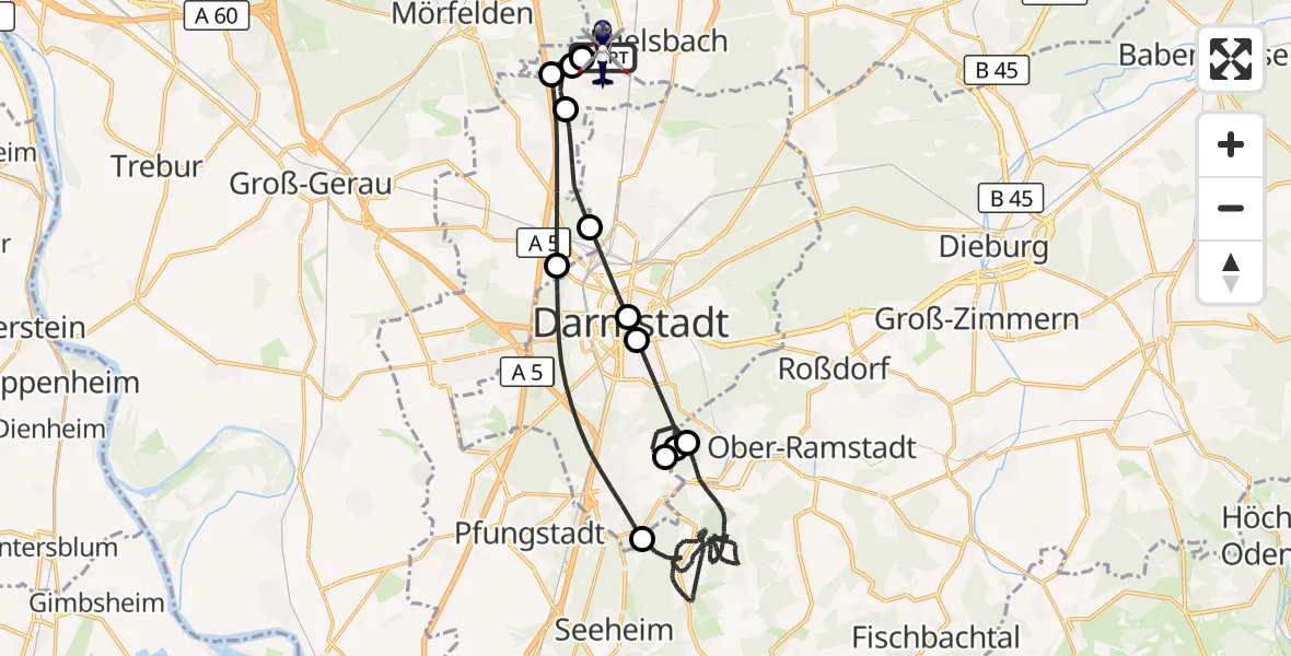Flugroute Polizeihubschrauber Flughafen Frankfurt-Egelsbach - Flughafen Frankfurt-Egelsbach, 12 Juni 2026, 21:36