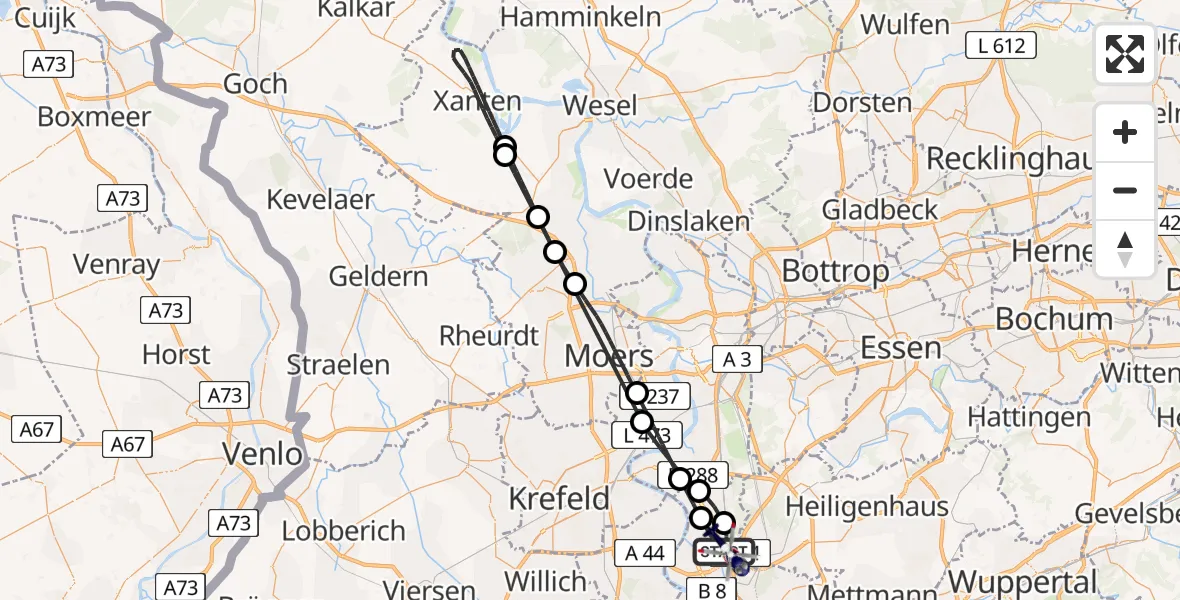 Flugroute Polizeihubschrauber Düsseldorf Flughafen - Düsseldorf Flughafen, 12 Juni 2026, 21:53