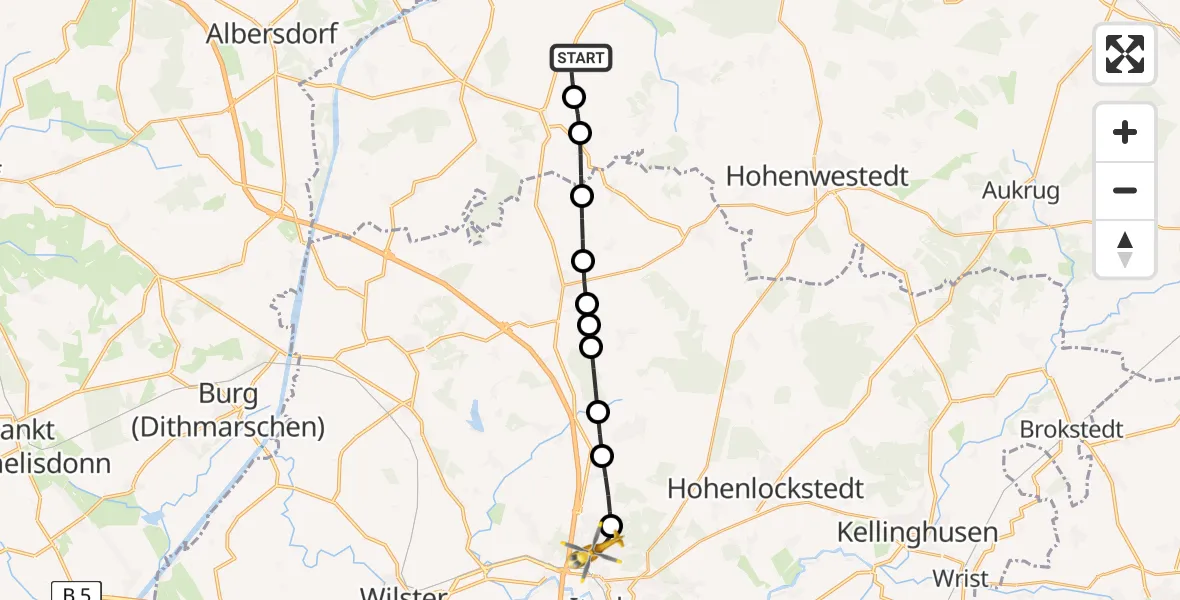 Flugroute Ambulanzhubschrauber Lütjenwestedt - Itzehoe, 13 Juni 2026, 00:37