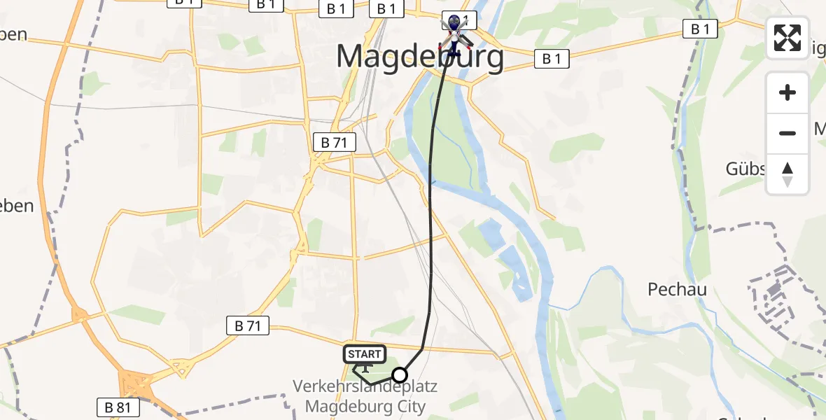 Flugroute Polizeihubschrauber Magdeburg City Flugplatz - Magdeburg, 13 Juni 2026, 06:07