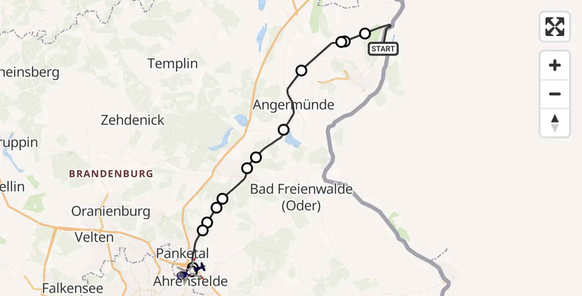 Flugroute Polizeihubschrauber Gartz (Oder) - Ahrensfelde Hubschrauberlandeplatz, 13 Juni 2026, 06:09