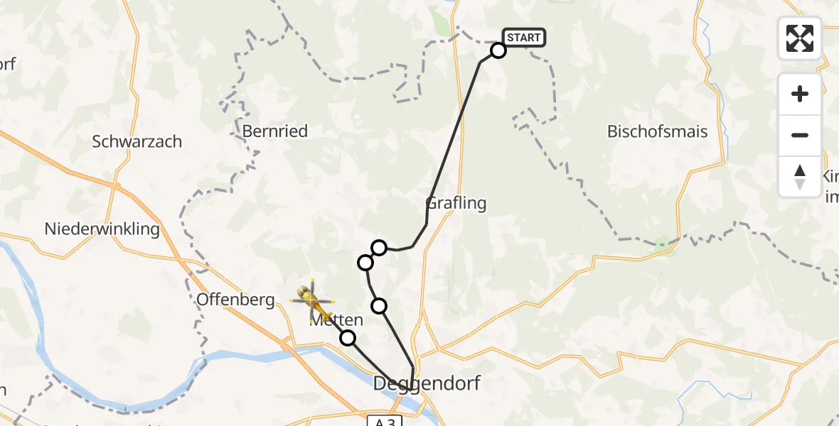 Flugroute Rettungshubschrauber Zachenberg - Offenberg, 13 Juni 2026, 06:17