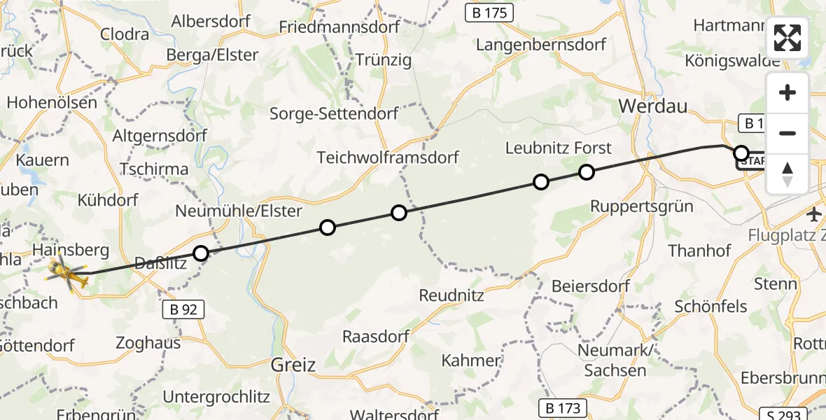 Flugroute Rettungshubschrauber ADAC Air Rescue Station Zwickau Hubschrauberlandeplatz - Langenwetzendorf, 13 Juni 2026, 06:24