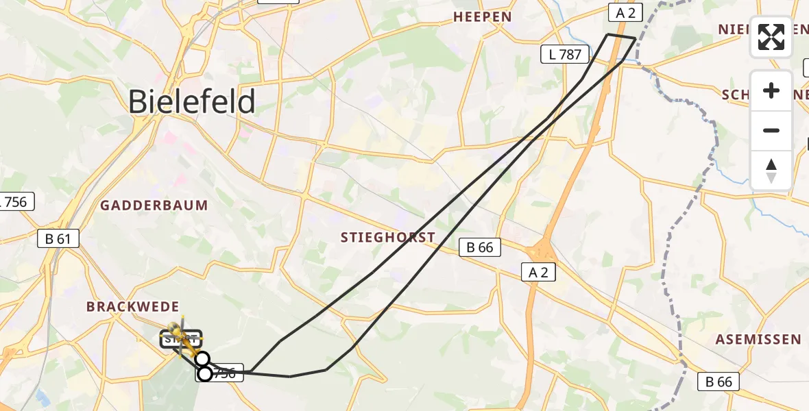Flugroute Rettungshubschrauber Luftrettungszentrum Bielefeld - Luftrettungszentrum Bielefeld, 13 Juni 2026, 06:25
