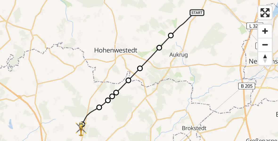 Flugroute Rettungshubschrauber Gnutz - Itzehoe Hungriger Wolf Flugplatz, 13 Juni 2026, 07:06