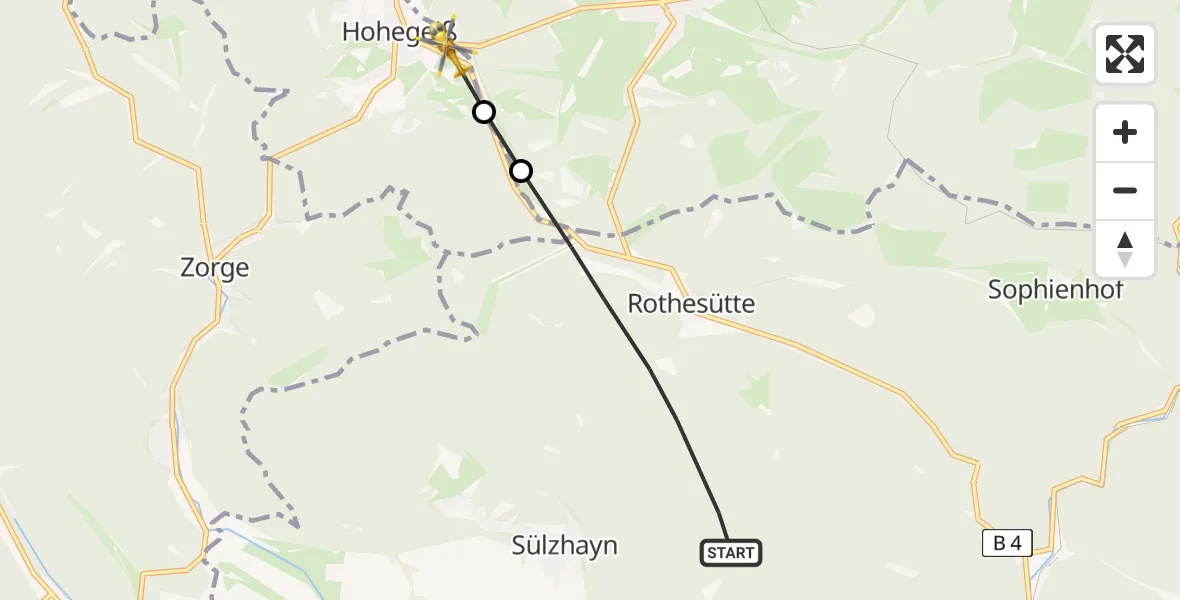 Flugroute Rettungshubschrauber Ellrich - Braunlage, 13 Juni 2026, 07:16