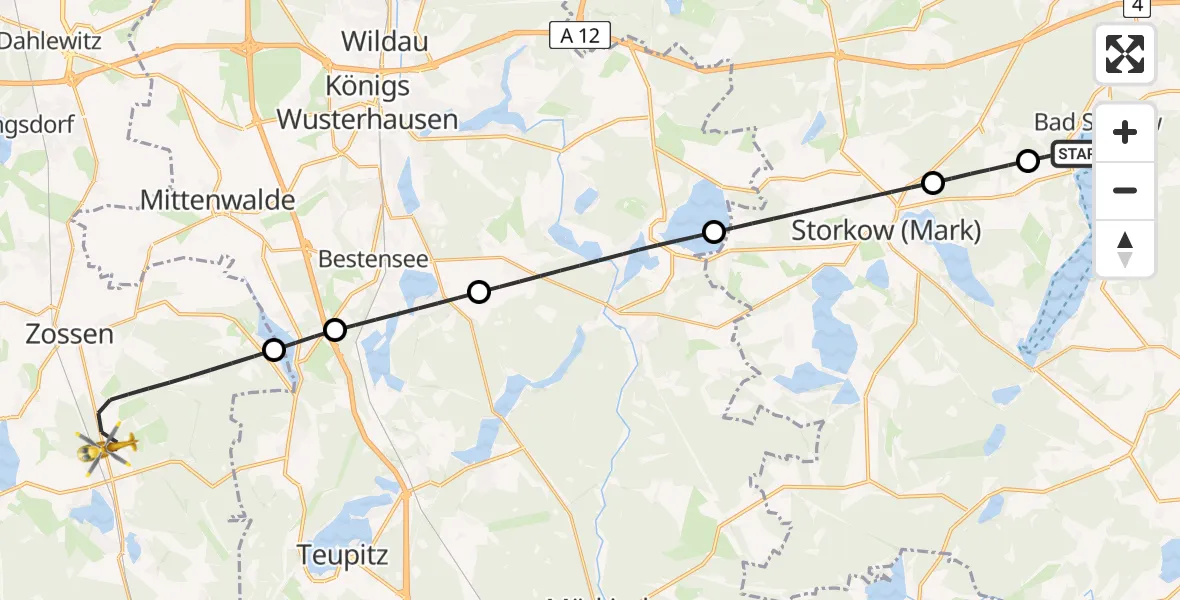 Flugroute Rettungshubschrauber Bad Saarow - Zossen, 13 Juni 2026, 07:25
