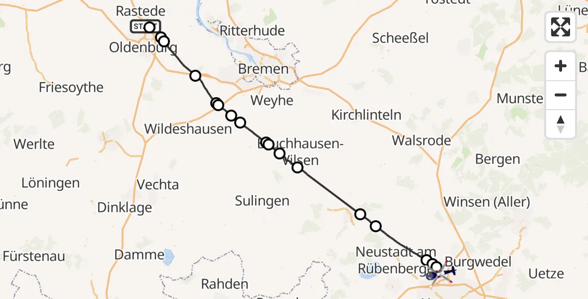 Flugroute Polizeihubschrauber Rastede - Flughafen Hannover, 13 Juni 2026, 07:31