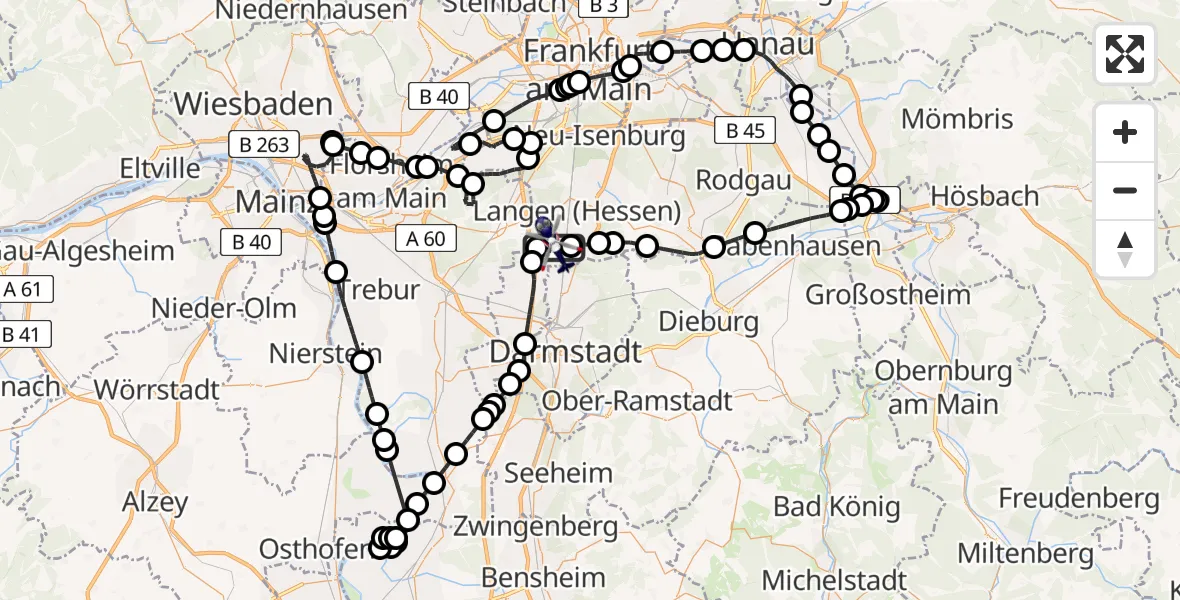 Flugroute Polizeihubschrauber Flughafen Frankfurt-Egelsbach - Flughafen Frankfurt-Egelsbach, 13 Juni 2026, 07:38