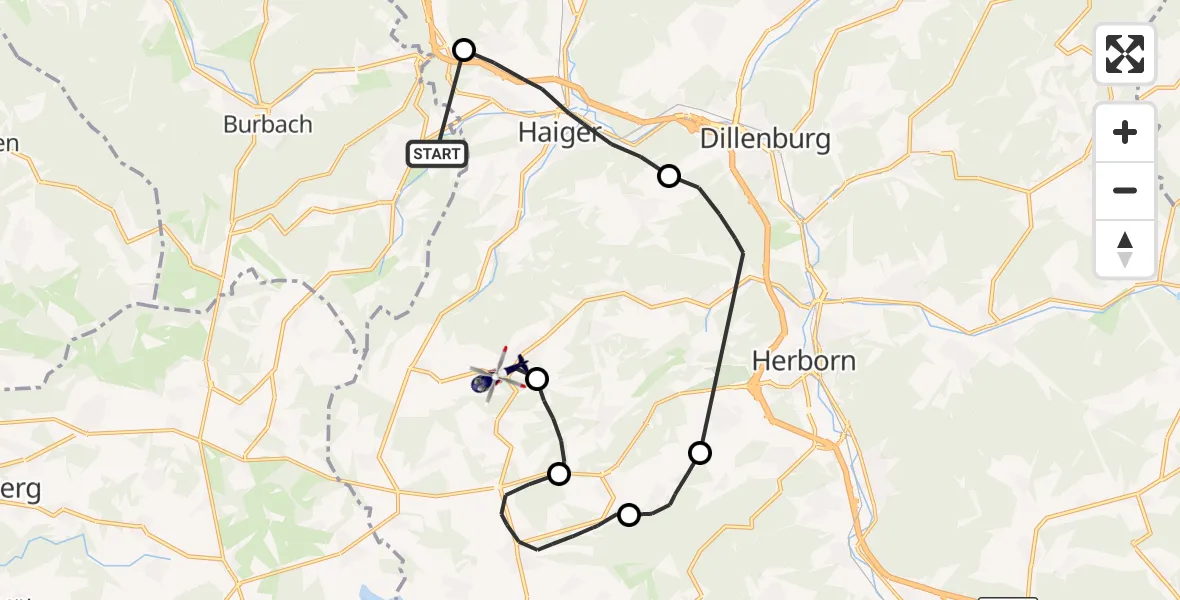 Flugroute Polizeihubschrauber Burbach - Breitscheid, 13 Juni 2026, 07:52
