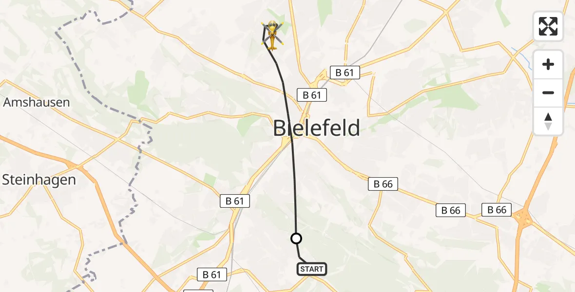 Flugroute Rettungshubschrauber Luftrettungszentrum Bielefeld - Bielefeld, 13 Juni 2026, 08:07