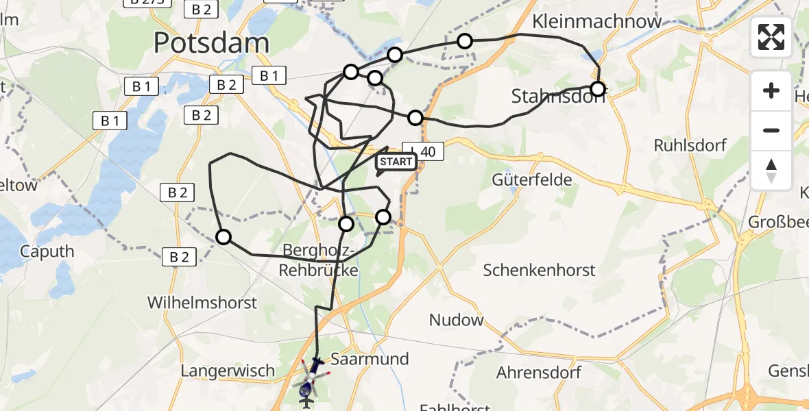 Flugroute Polizeihubschrauber Potsdam - Nuthetal, 13 Juni 2026, 08:09