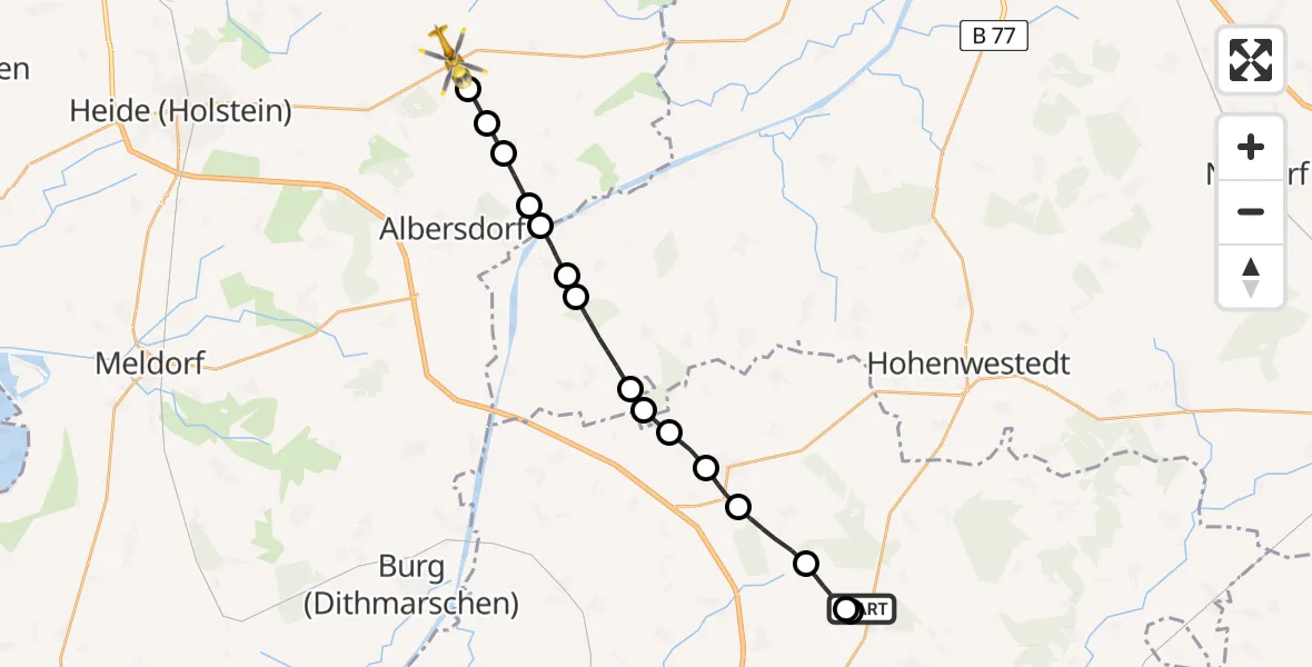 Flugroute Rettungshubschrauber Itzehoe Hungriger Wolf Flugplatz - Tellingstedt, 13 Juni 2026, 08:12