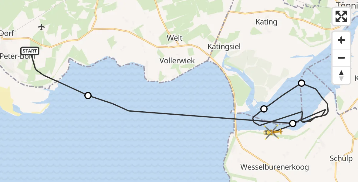Flugroute Ambulanzhubschrauber Sankt Peter-Ording - Wesselburenerkoog, 13 Juni 2026, 08:13
