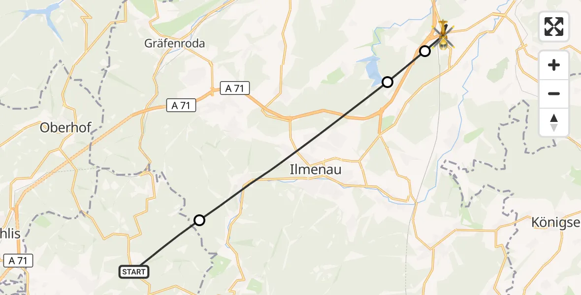 Flugroute Rettungshubschrauber Suhl - Stadtilm, 13 Juni 2026, 08:14