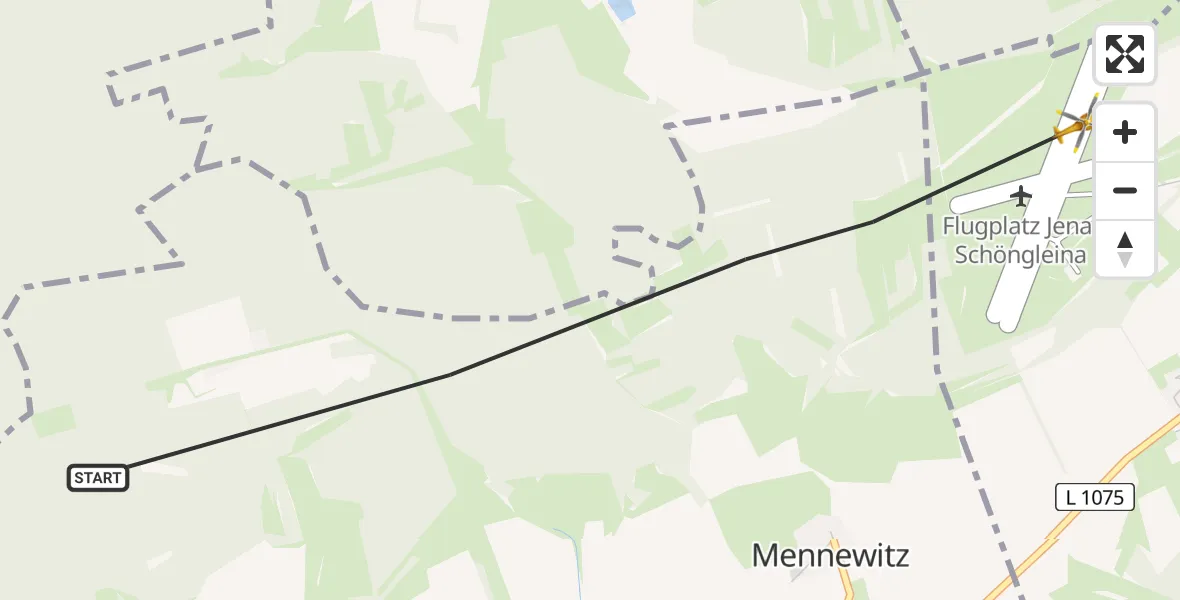 Flugroute Rettungshubschrauber Schlöben - Jena-Schöngleina Flugplatz, 13 Juni 2026, 08:22