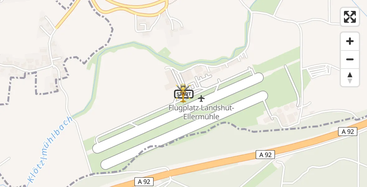 Flugroute Rettungshubschrauber Landshut Flugplatz - Landshut Flugplatz, 13 Juni 2026, 08:37