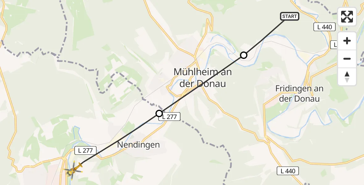 Flugroute Ambulanzhubschrauber Fridingen an der Donau - Tuttlingen, 13 Juni 2026, 08:42