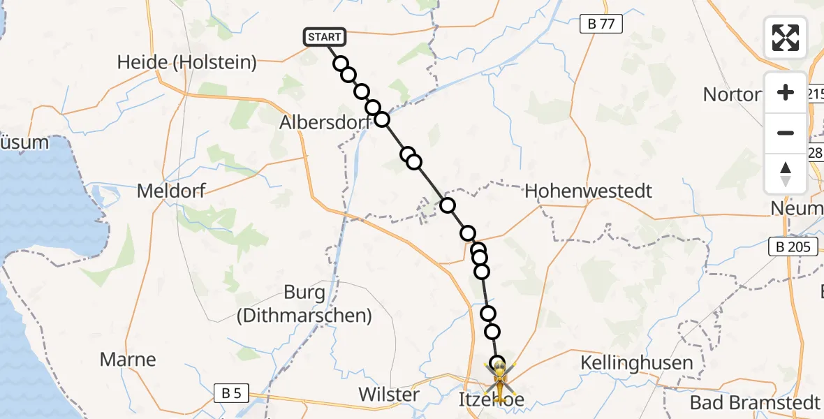 Flugroute Rettungshubschrauber Tellingstedt - Itzehoe, 13 Juni 2026, 08:56