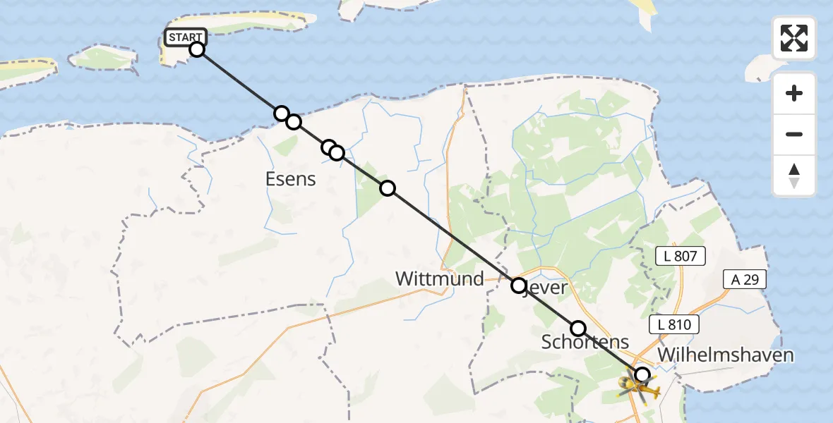 Flugroute Rettungshubschrauber Langeoog Flughafen - Sande, 13 Juni 2026, 08:59