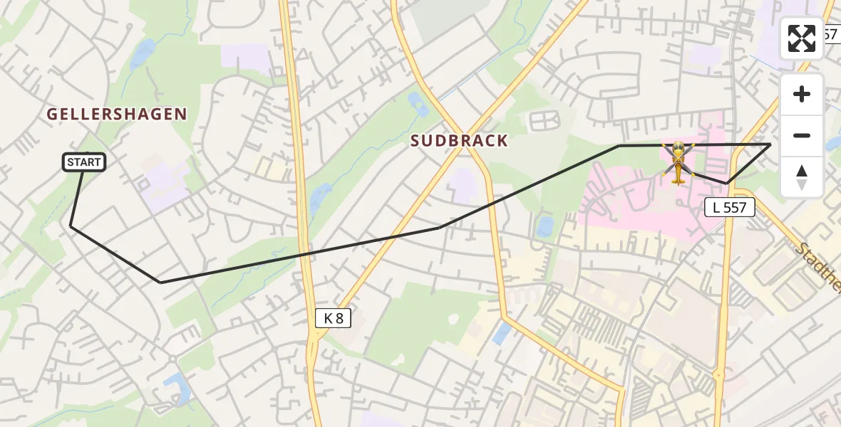Flugroute Rettungshubschrauber Bielefeld - Bielefeld, 13 Juni 2026, 09:00