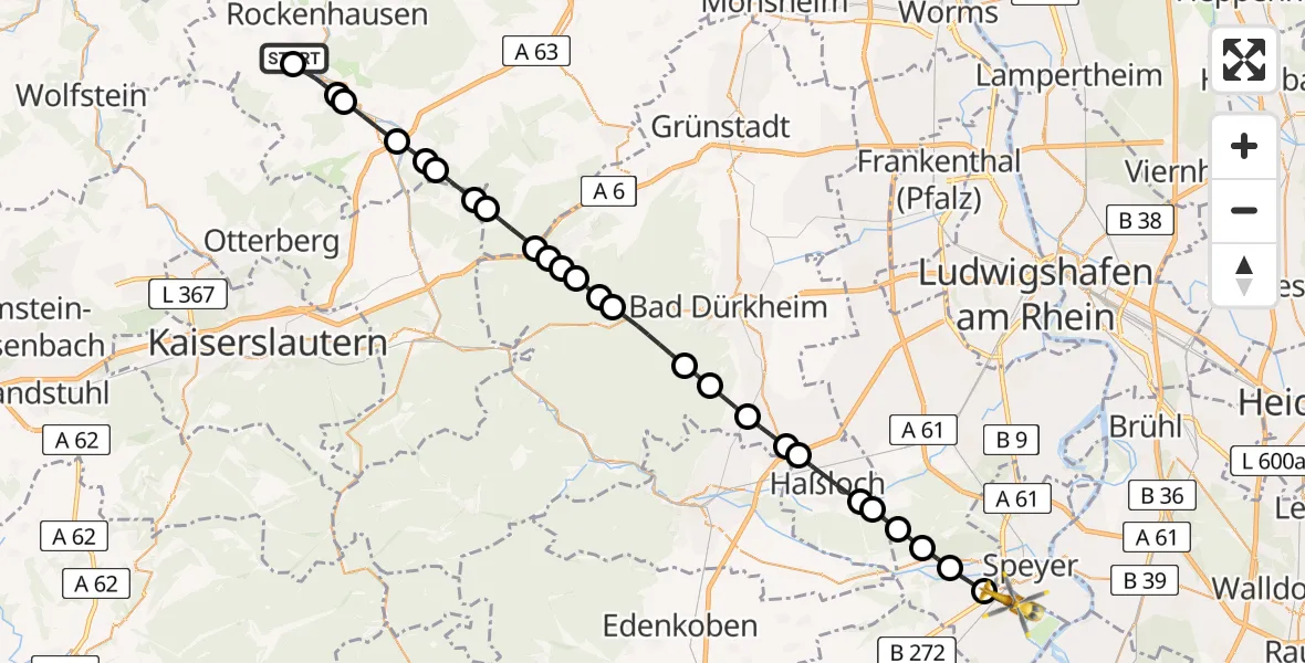 Flugroute Rettungshubschrauber Imsweiler UL - Römerberg, 13 Juni 2026, 09:01