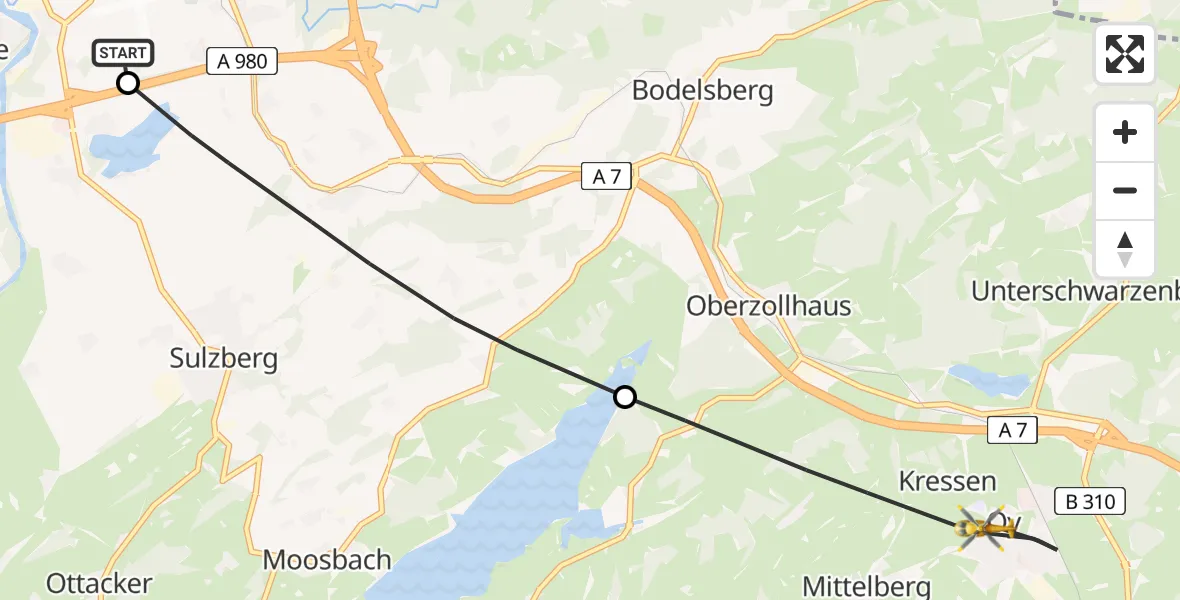 Flugroute Rettungshubschrauber Kempten-Durach Flugplatz - Oy-Mittelberg, 13 Juni 2026, 09:14