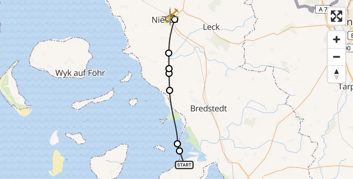 Flugroute Rettungshubschrauber Nordstrand - Niebüll, 13 Juni 2026, 09:27