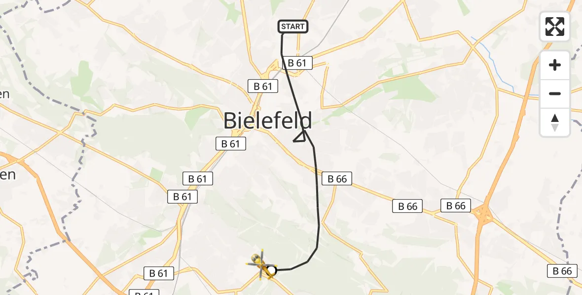 Flugroute Rettungshubschrauber Bielefeld - Luftrettungszentrum Bielefeld, 13 Juni 2026, 09:29