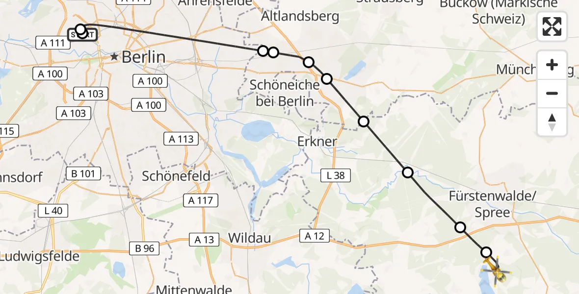 Flugroute Rettungshubschrauber Charité Clinic Virchow Campus - Bad Saarow, 13 Juni 2026, 10:07
