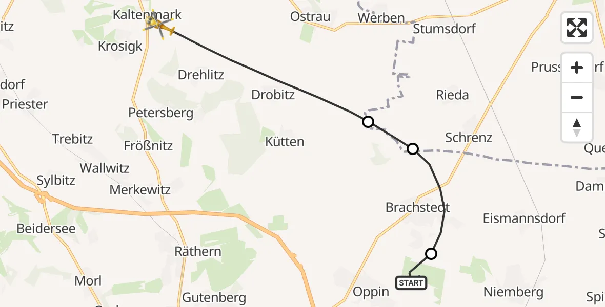 Flugroute Rettungshubschrauber Halle-Oppin Flugplatz - Petersberg, 13 Juni 2026, 10:11